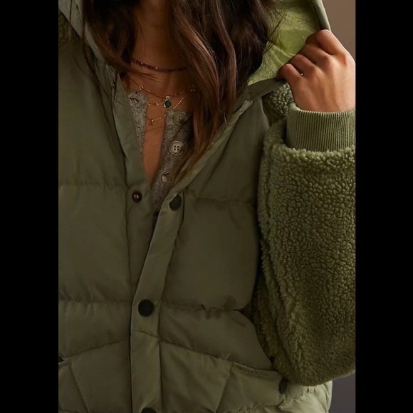 Anthropologie Pilcro Army Green Puffer Jacket Coat Sz L. NEW with Tags! - Picture 5 of 13